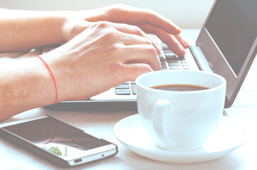 Freelancer works in home office on self-isolation during pandemic