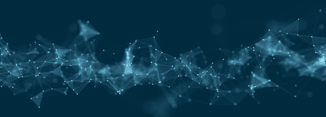 Abstract background with moving dots and lines. Network connection structure. Futuristic illustration. Digital technology design. 3d rendering.