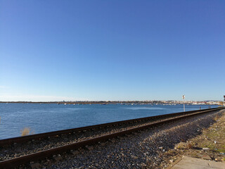 Railroad of Faro next to the sea