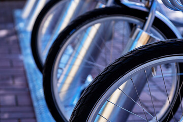  Bicycle transport. Row of bikes.