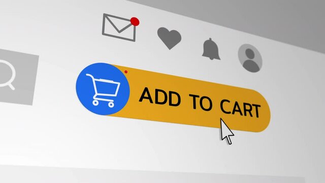 Close up shot animation of shopping cart icon on computer screen with animated counting numbers add online commodity on shopping web page. 4k footage 60 fps.