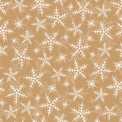 Vector white line snowflakes seamless pattern background.