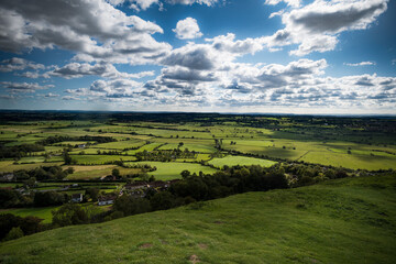 Fototapeta na wymiar English rural landscape seen from Glastonbury Tor