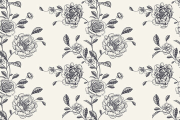 Blumenhintergrund. Nahtloses Muster der Schwarzweiss-Weinlese. © marinavorona