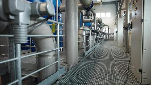 Interior of water treatment plant. Facility for purification of drinking water.