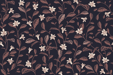 Floral seamless pattern. Small flowers and leaves. Vector. Vintage.