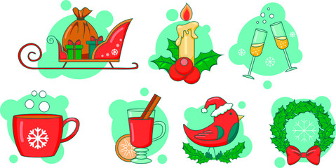 New year cute icons set