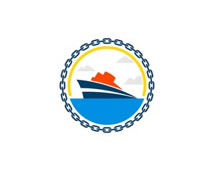 Circular chain with ship in the sea
