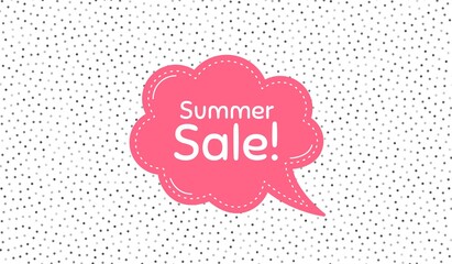 Summer Sale. Pink speech bubble on polka dot pattern. Special offer price sign. Advertising Discounts symbol. Thought speech balloon on polka dot background. Vector