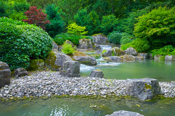 Beautiful Japanese garden with a pond 