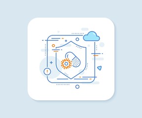 Coronavirus pills line icon. Abstract vector button. Covid-19 virus vaccine sign. Corona virus symbol. Coronavirus pills line icon. Protect shield concept. Vector