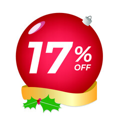 17% off. Seventeen percent discount. Christmas sale banner. Red bubble with ornaments on a white background vector.