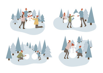 Family making snowman set