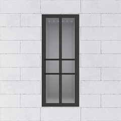 Concrete Block Of The Facade. In the background is a white brick wall and a tall window. Straight lines and right angles. 3D-rendering