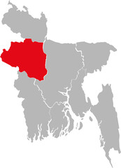 Rajshahi province highlighted on Bangladesh map. Gray background.