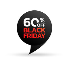 Black Friday sale tag or sticker. 60 percent price off. Discount badge, label for promo banner design. Vector illustration.