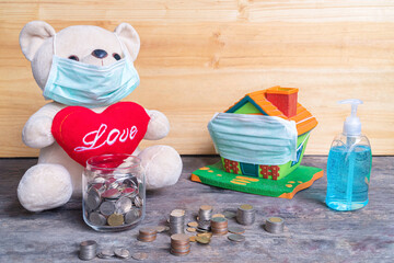 Money-saving concepts for future property purchases, ideas for loans, property ladder, finance, mortgage, real estate investments, taxes and bonuses, Coronavirus 2019-ncov covid-19 concept.