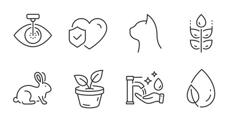Life insurance, Leaf dew and Eye laser line icons set. Gluten free, Animal tested and Pets care signs. Washing hands, Leaves symbols. Risk coverage, Water drop, Optometry clinic. Vector