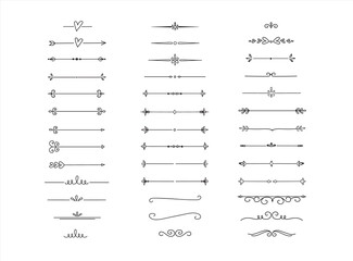 hand drawn calligraphic design elements dividers and arrows. Set of decorative symbols. page decor vector illustration