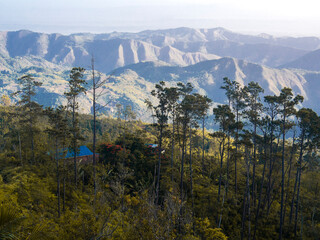Panoramic view of the mountains and trees of the Sierra Maestra around La Gran Piedra in Santiago de Cuba