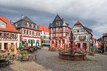 Fototapeta na wymiar Heppenheim, Germany. Old german traditional half-timbered houses on Marktplatz square