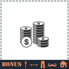 Dollars money coin icon flat