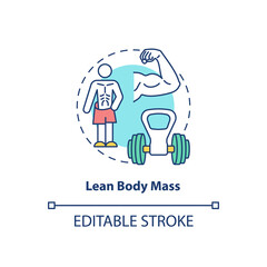 Lean body mass concept icon. Fit athlete. Sport training. Body care and wellness. Kinesiology idea thin line illustration. Vector isolated outline RGB color drawing. Editable stroke