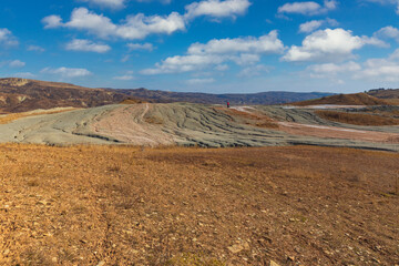 Patterns of spilled mud from the crater of a mud volcano