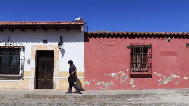 Tourist walking in the city of Antigua Guatemala