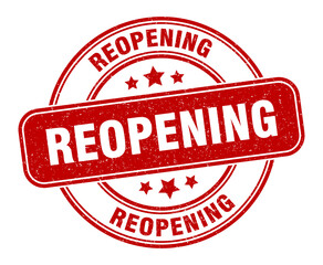 reopening stamp. reopening label. round grunge sign