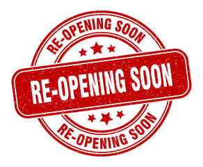 re-opening soon stamp. re-opening soon label. round grunge sign