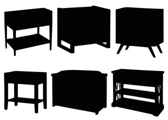 Bedside tables, chest of drawers and tables in the set.