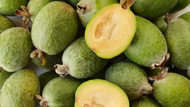 Ripe feijoa on a plate.