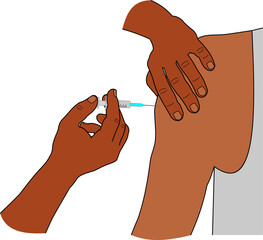 man's hands make a syringe injection in the shoulder of a person for vaccination vector on a white background isolated