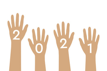 raised human hands 2021 isolated on white background vector illustration EPS10
