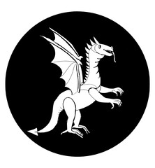 White dragon on a black background in a circle