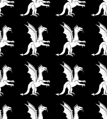 Obraz premium Seamless decorative pattern with a digital dragons in a black and white colors