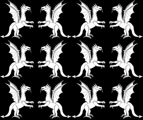 Seamless decorative  pattern  with digital dragons in a black and white colors