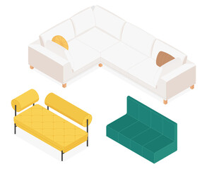 Set of isometric sofas. Vector collection. Illustration in flat design.