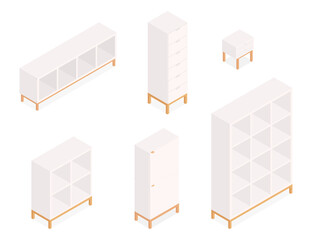 Set of isometric furniture. Vector collection. Illustration in flat design.