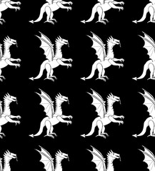 Obraz premium Seamless decorative pattern with silhouettes of dragons in a black and white colors