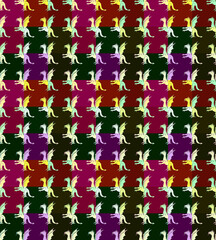 Decorative pattern with digital dragons in a Op Art style and Andy Warhol