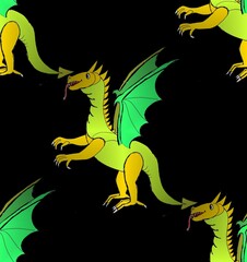 Seamless decorativeb Astronira's pattern with digital dragons in a bright translucent colors
