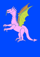 Obraz na płótnie Canvas Drawing of digital dragon in a bright colors and pop art style