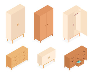 Set of isometric furniture. Vector collection. Illustration in flat design.