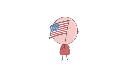Pencil drawing of a boy holding an American flag