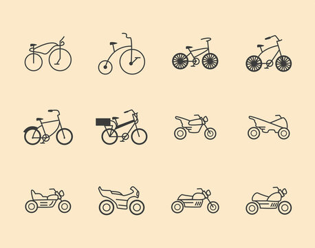 set icons, representing different types of bikes and motorcycles