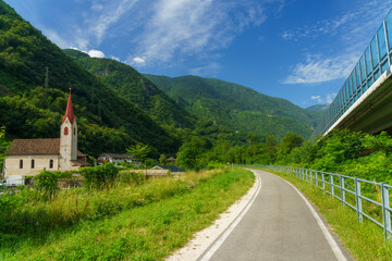 Fototapeta na wymiar Cycleway of Isarco valley from Chiusa to Bolzano