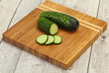 Ripe fresh green two cucumbers