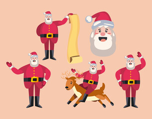 christmas, group of funny santa claus characters